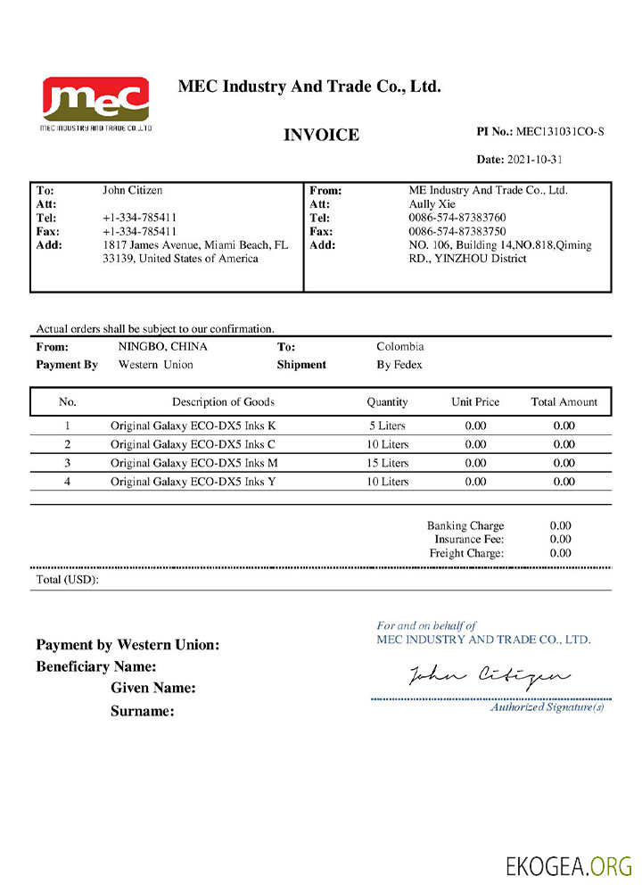 États , Unis MEC Industry and Trade Co.